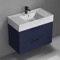 Blue Bathroom Vanity With Marble Design Sink, Floating, 32